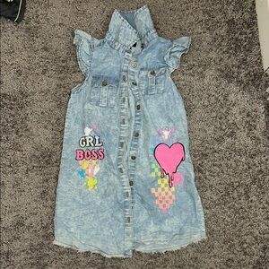 Denim 'Girl Boss' Kids Dress with Heart Design